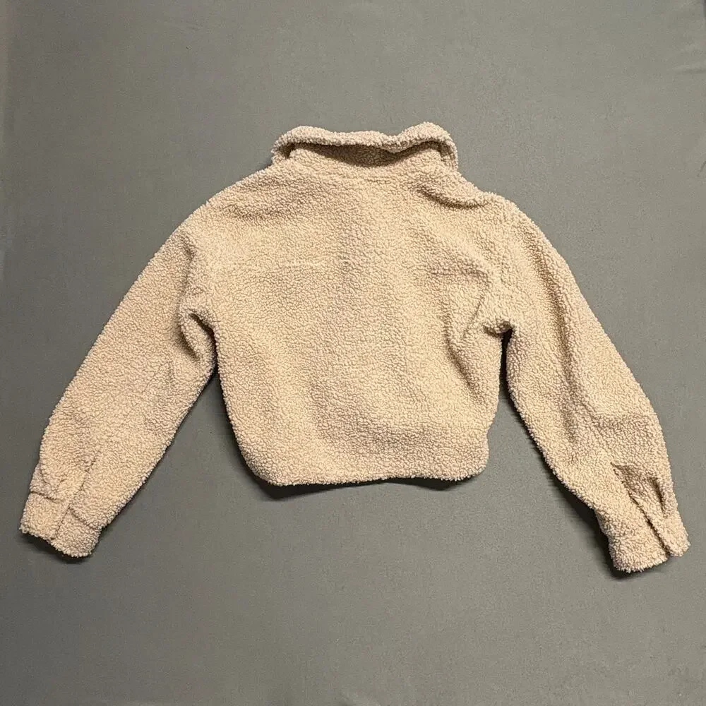 H&M Divided Cropped‎ Teddy Jacket Size Small Beige - Picture 2 of 14